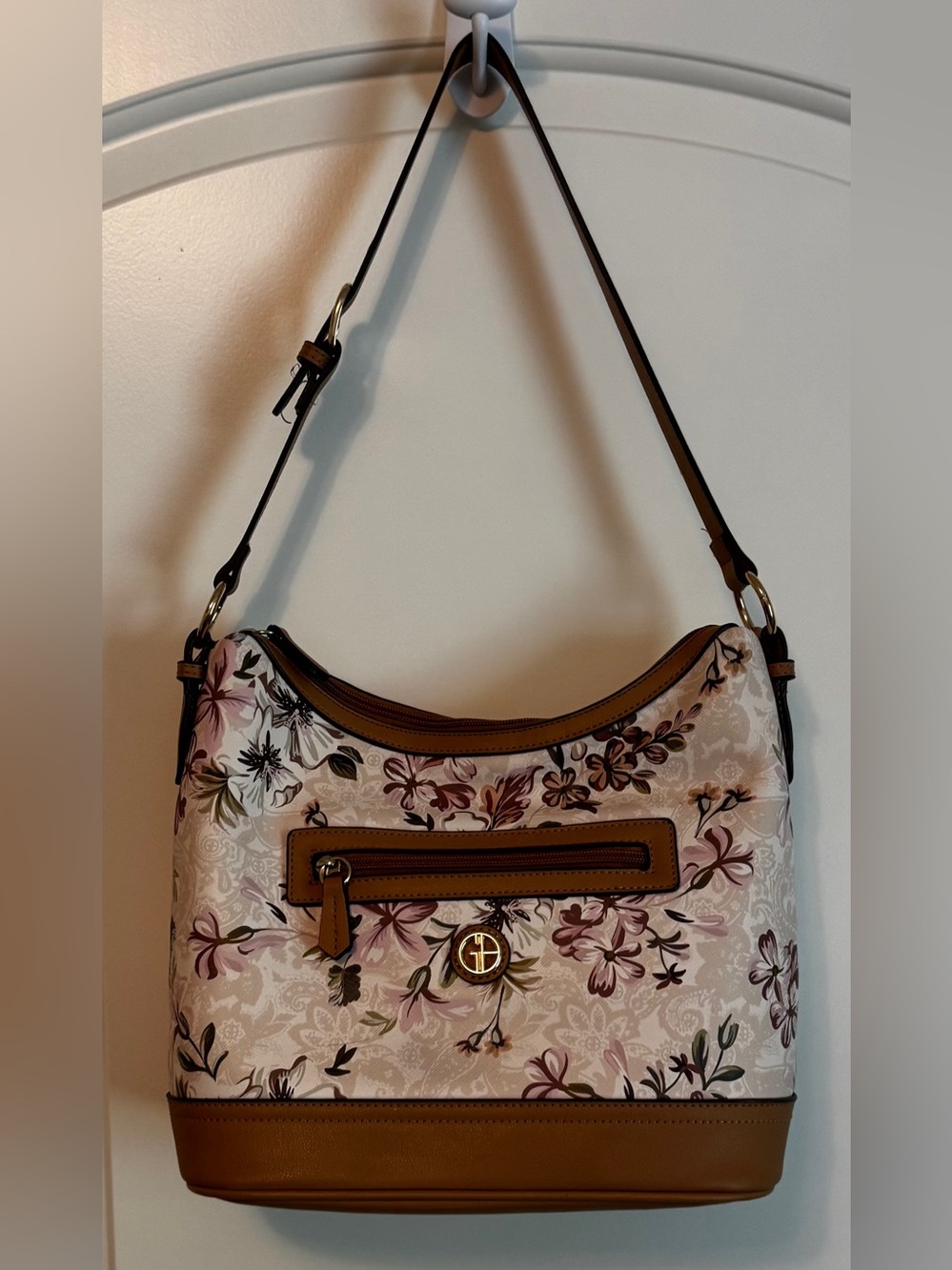 Giani Bernini Floral Print Shoulder Bag Blush Pink Brown Hobo Purse - Picture 3 of 13